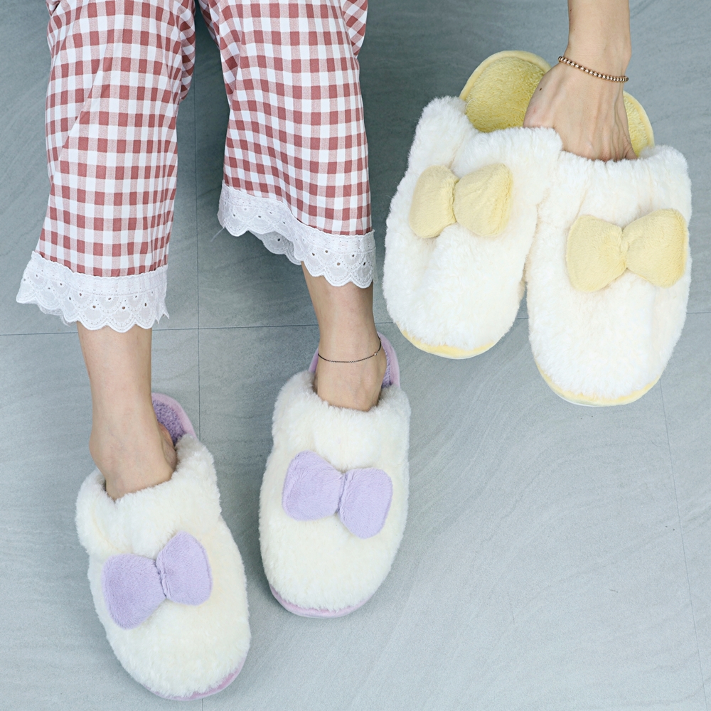 털실내화 거실화 겨울 리본 거실 실내화 층간소음 슬리퍼