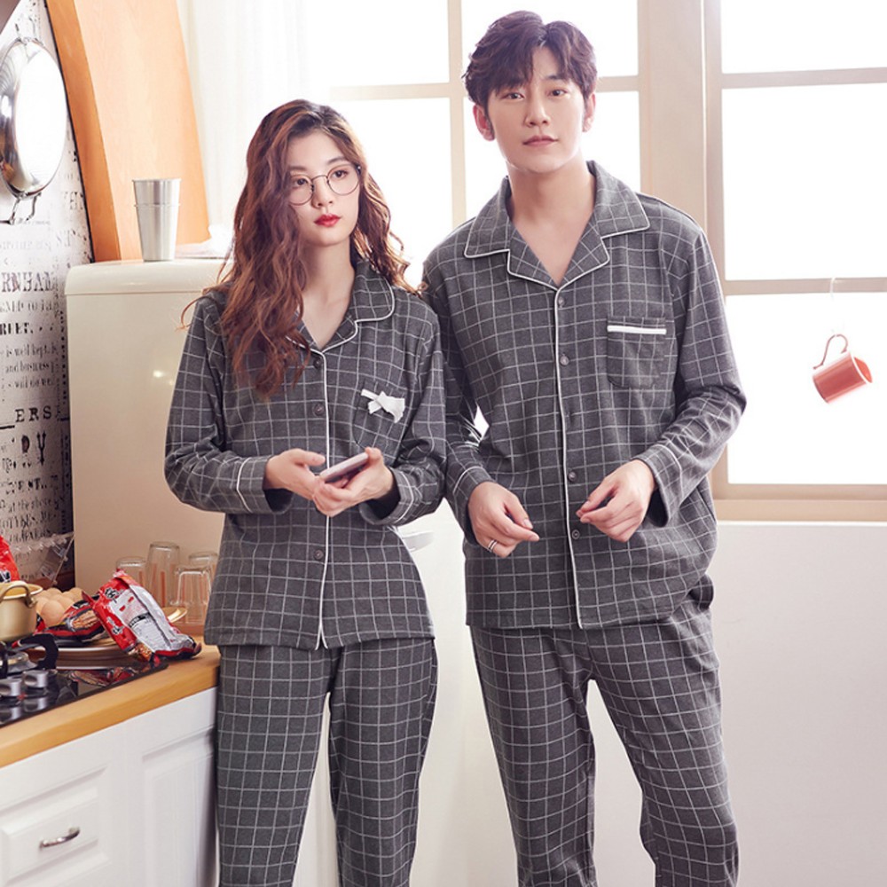 순면 체크 커플 잠옷 세트 홈웨어 파자마 집들이 신혼부부 선물 - 상세 이미지 3