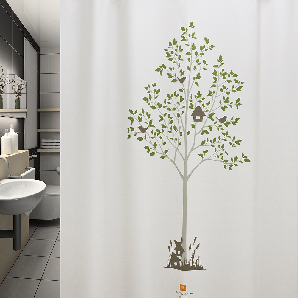 원세븐나인 패브릭 샤워커튼 서서자는 나무 M