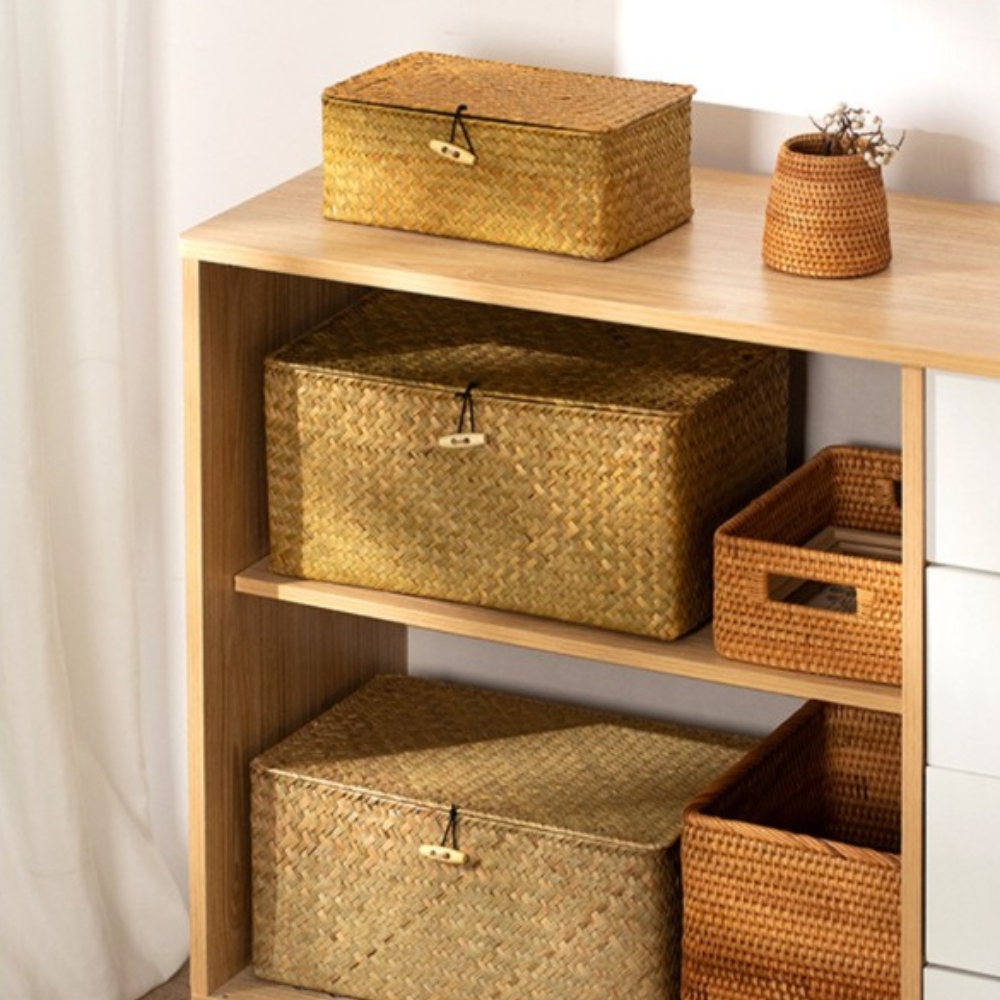 DDUNGK 라탄 해초 수납 바구니 팬트리 사각 정리함 보관함 TYPE-1 xs