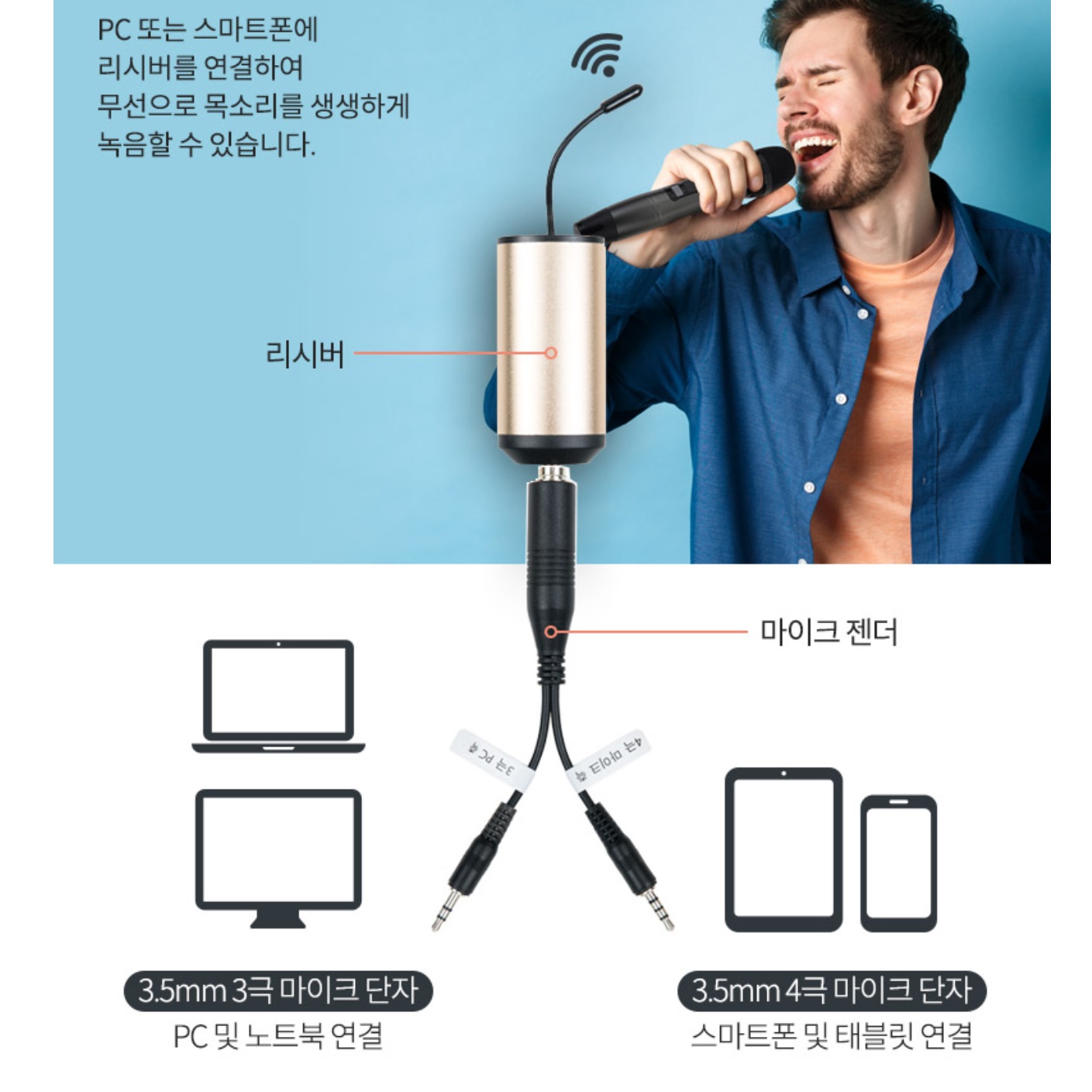 방송용 강의용 무선 헤드 마이크 헤드셋 수업용 무선 핀 마이크 - 상세 이미지 2