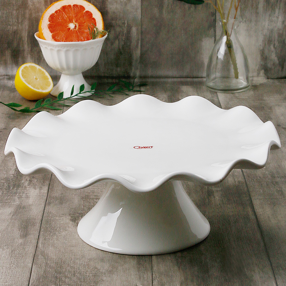 홈카페 케이크 스탠드 디저트 트레이 받침대 굽 접시 그릇 플레이트 23.5cm, 웨이브 이미지 6
