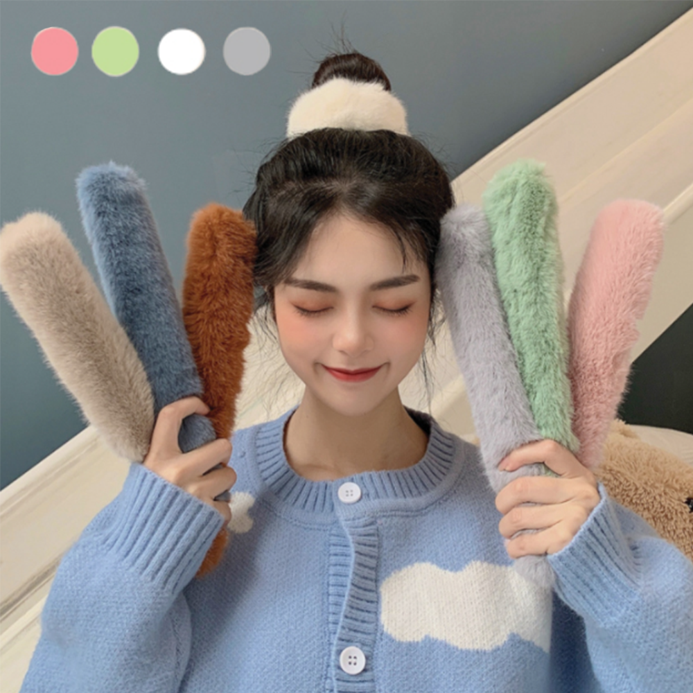 원터치 자동 머리끈 요술 밍크 당고 퍼 겨울 밴드 당고 머리 똥머리 포니테일 올림 - 상품 이미지