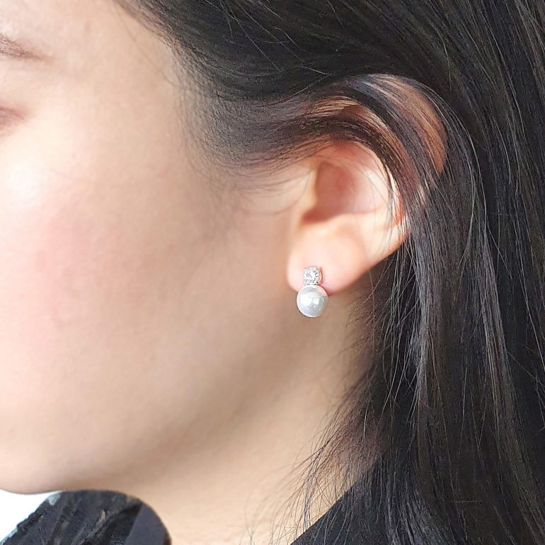 야랑쥬얼리 925 실버 진주 큐빅 스터드 귀걸이 - 상세 이미지 4