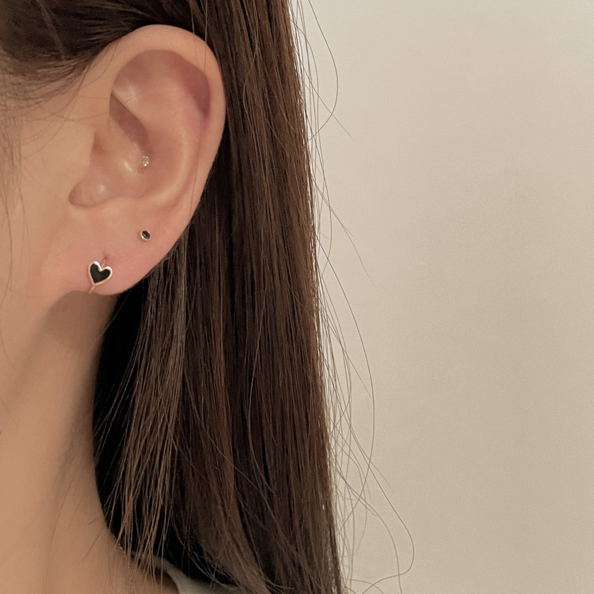 14k 초미니 오닉스 우물 귀걸이 (2color) 2mm 레이어드귀걸이 이미지 6