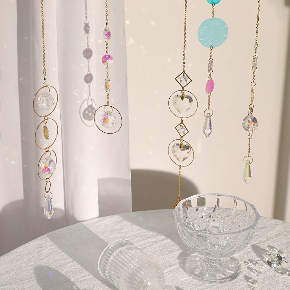 드림캐쳐 마크라메 썬캐쳐 썬라이트 빈티지 소품 인테리어 자개 트윙클 모빌 01 피치