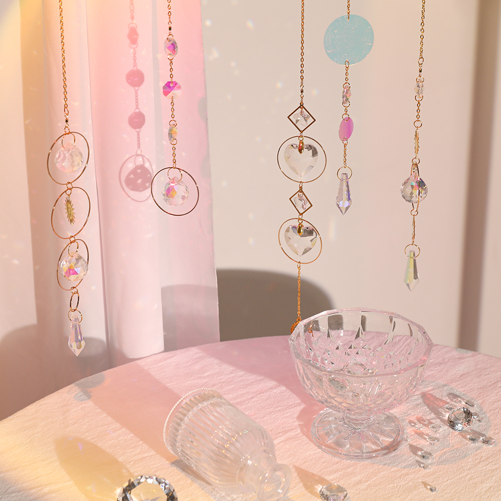 드림캐쳐 마크라메 썬캐쳐 썬라이트 빈티지 소품 인테리어 자개 트윙클 모빌 01 피치