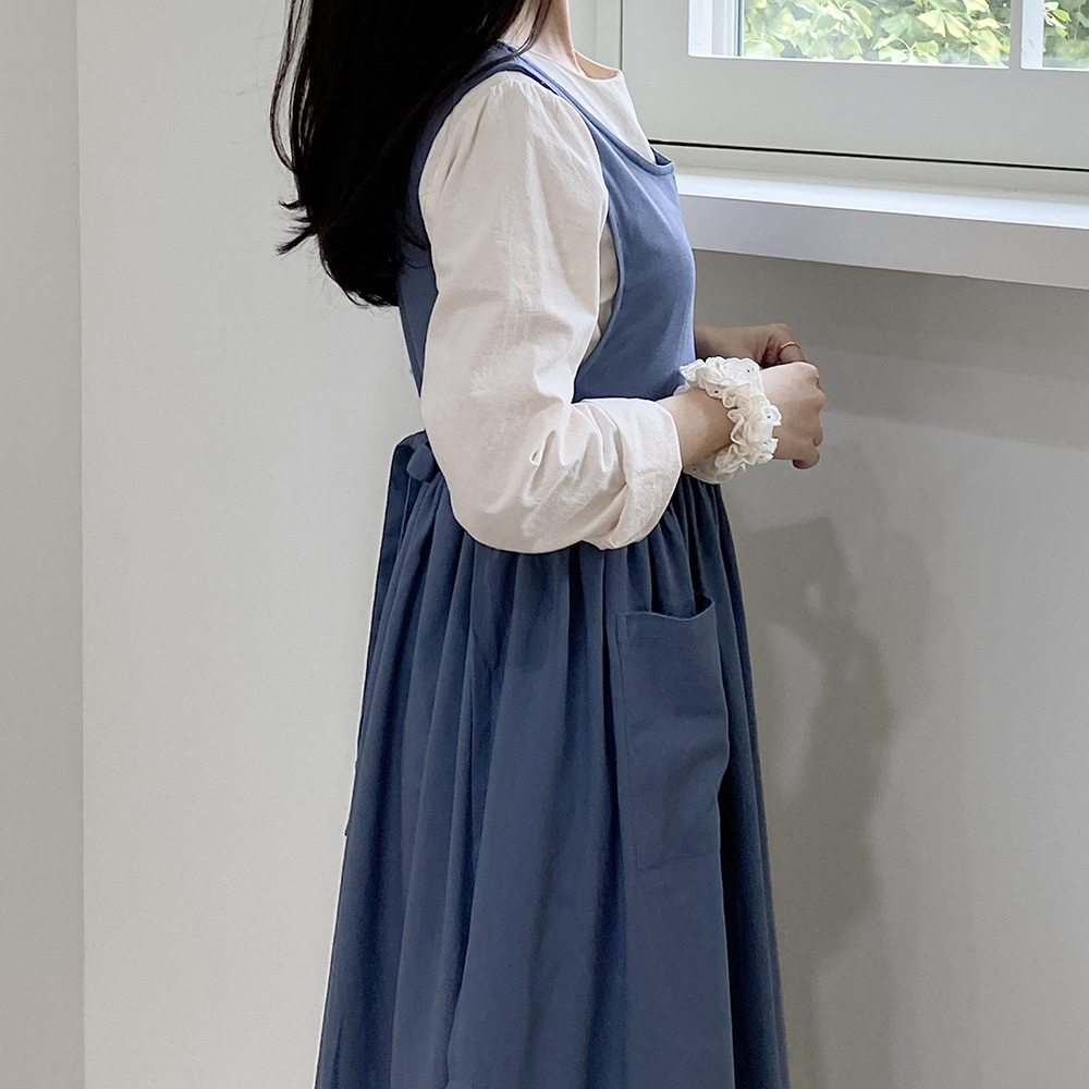 [한스데이] 루즈핏 롱 원피스 린넨 앞치마 자체제작 꽃집 공방 에이프런