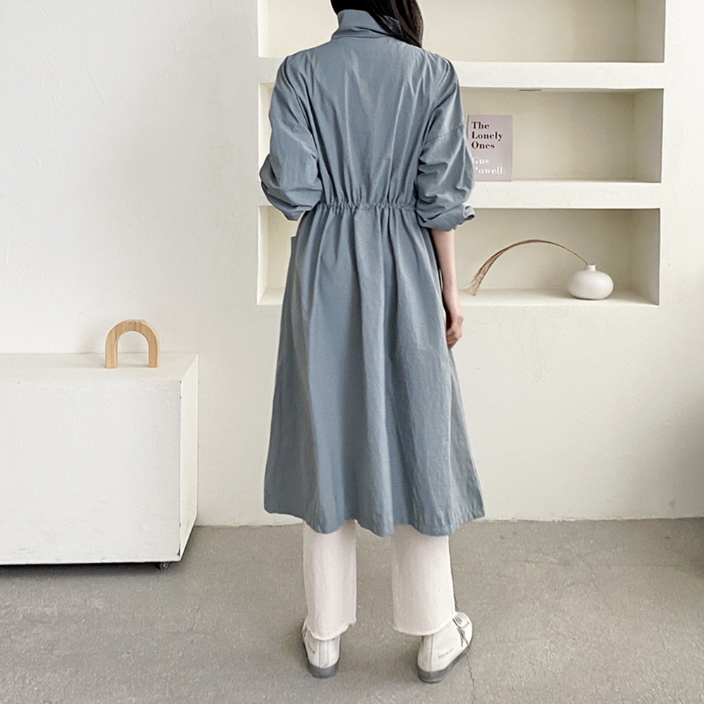 야상점퍼 바람막이 바스락 사파리 스트링 하이넥 집업 긴팔 롱 점퍼 아우터 - 상세 이미지 4