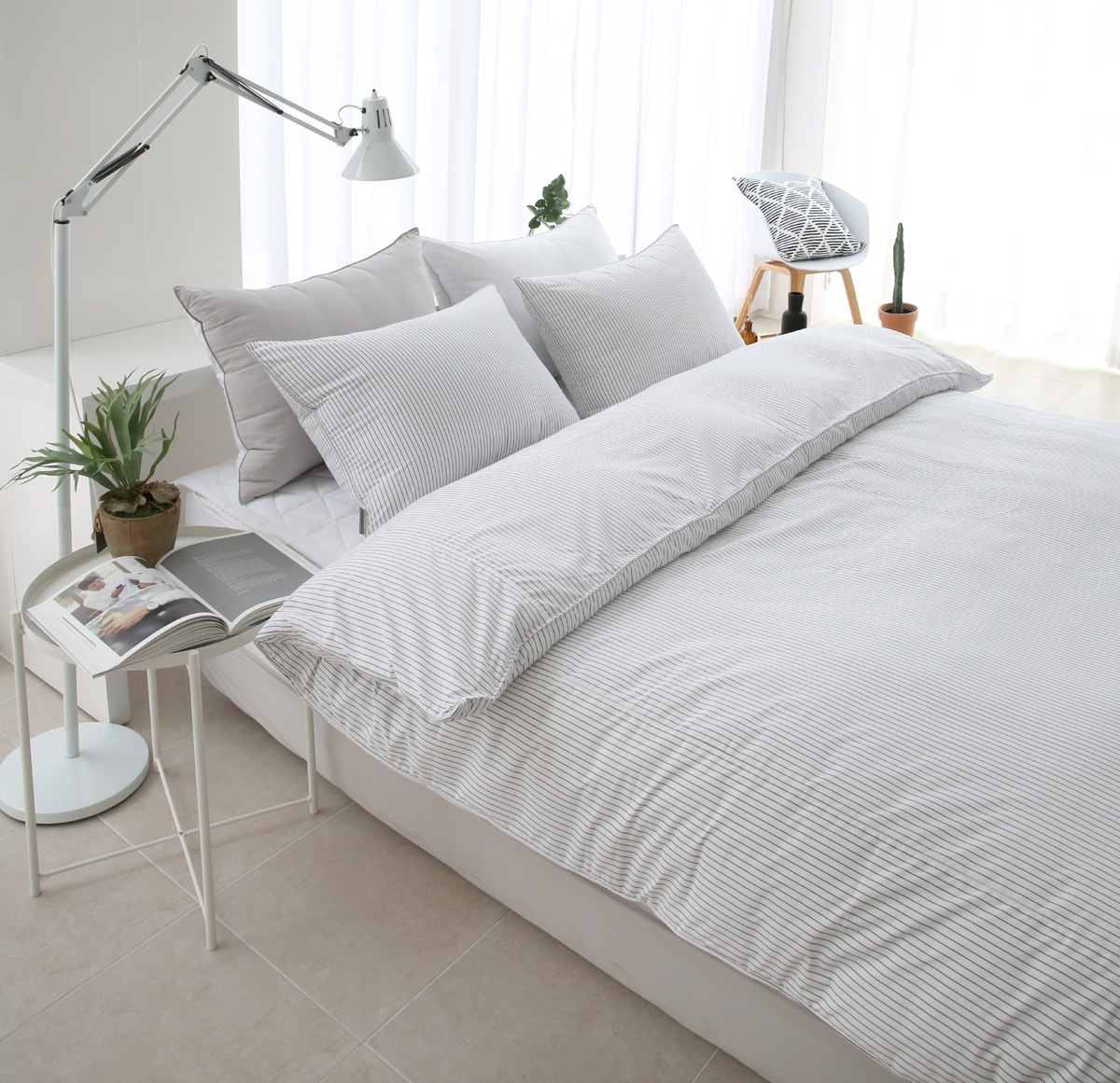 모달이불세트 알러지케어 호텔침구 스트라이프 사계절 신혼 침구세트 Q