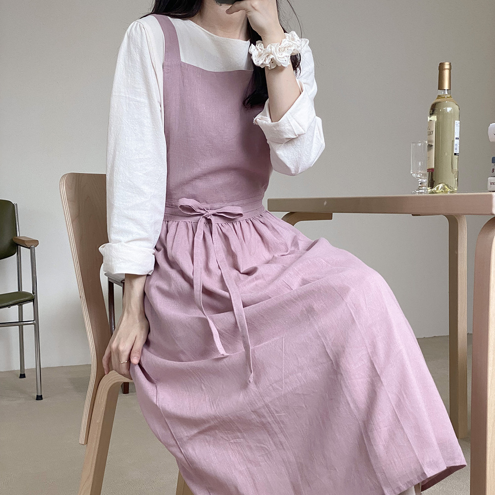 한스데이 소피 여름 린넨 에이프런 롱 원피스 꽃집 플로리스트 카페 공방 앞치마