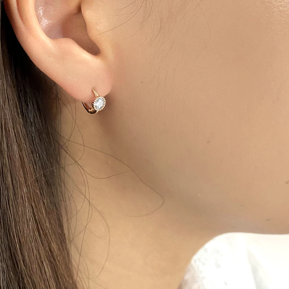 14k원터치링귀걸이 14케이 18k 여자 명품 데일리 귀고리 큐빅 원터치 금 링 귀걸이 - 상세 이미지 3