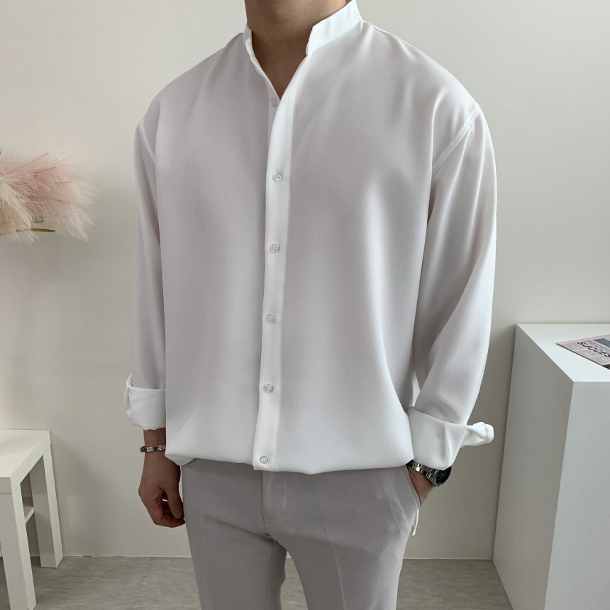 1+1 구김제로 링클프리 오버핏 차이나 헨리넥 폴리 스판 셔츠 9컬러 이미지 2