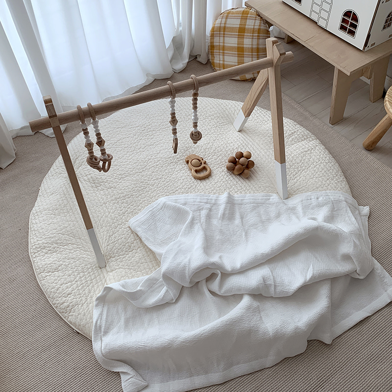 올포홈 100수 프릴 무형광 신생아 아기 유아 원형 러그 목화솜 놀이매트 분리형