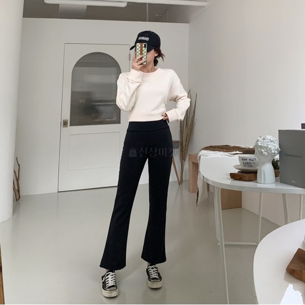 밴딩 고무줄 하이웨스트 슬림 부츠컷 레깅스 쫄바지 팬츠 가을 편한 데일리 슬랙스 블랙 - 상세 이미지 2