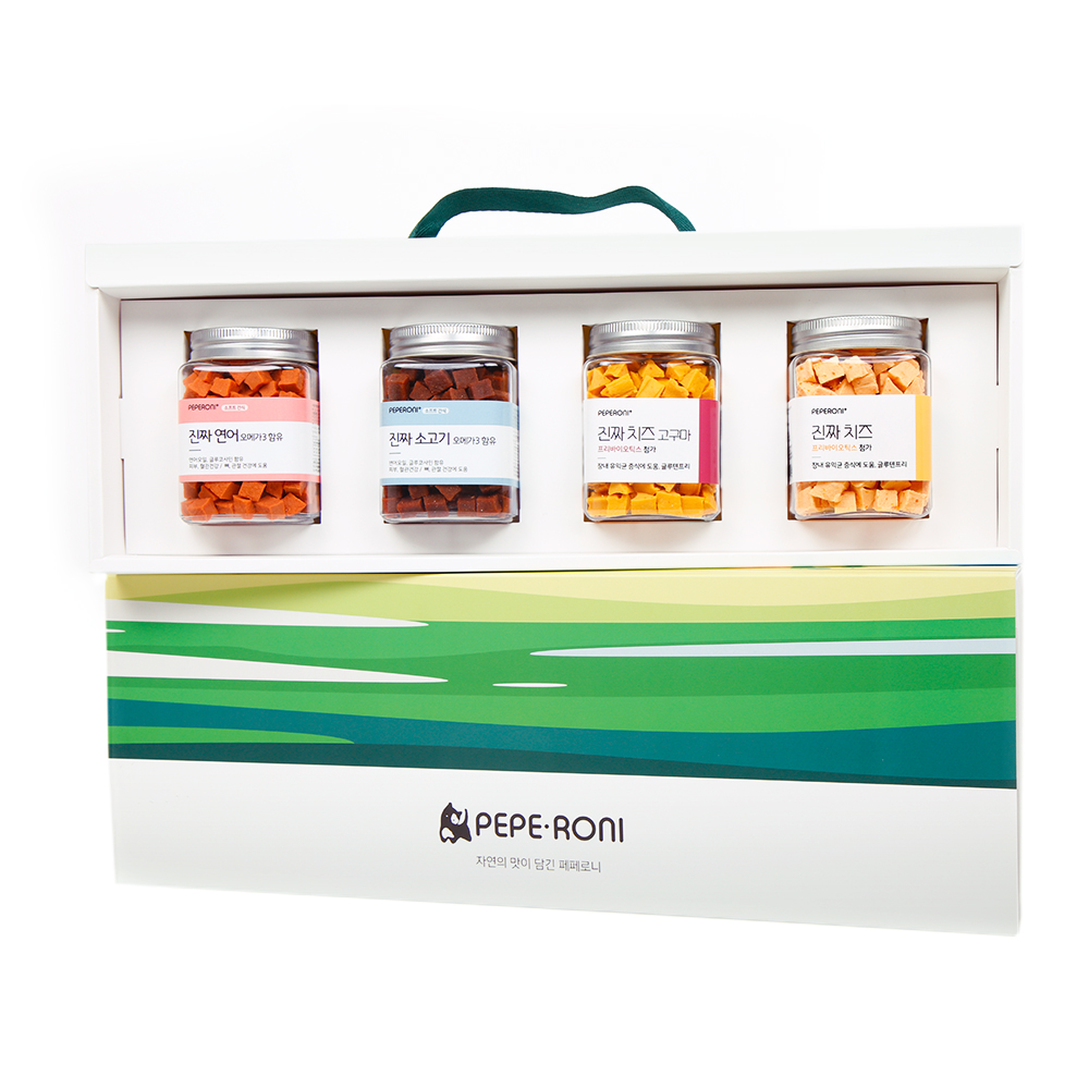 Gift box 페페로니 진짜 시리즈 4개 SET 연어+소고기+치즈+치즈고구마