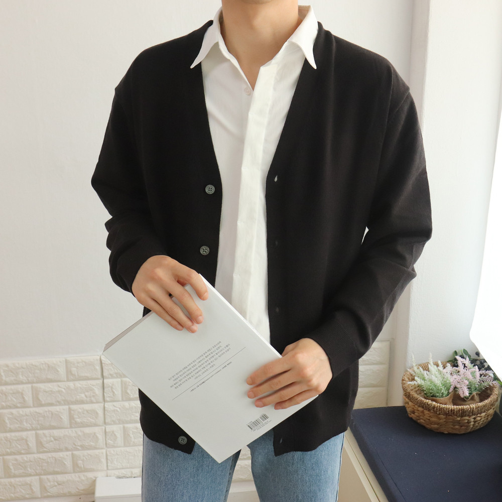 남자가디건 오버핏 캐시미어 위셔블 니트가디건 이미지 3