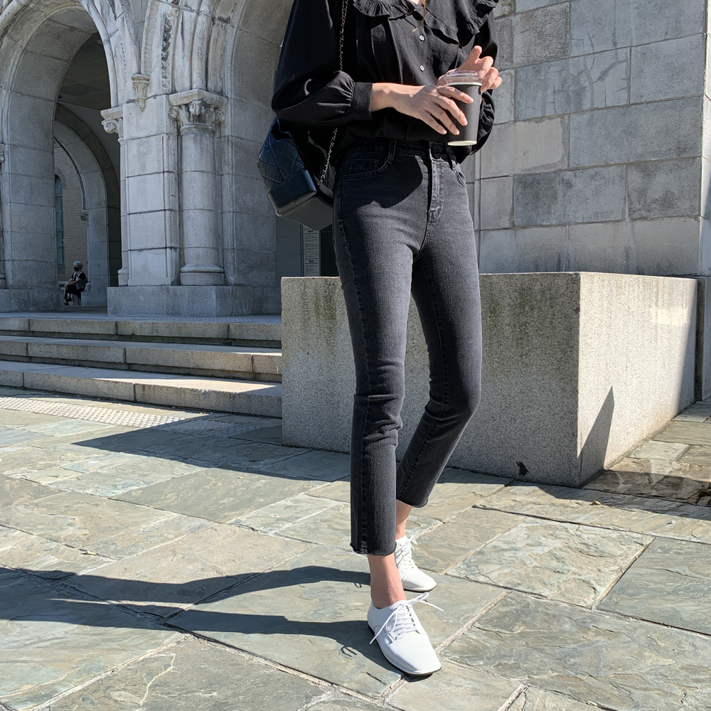 쫀쫀 스판 하이웨스트 블랙진 일자 여자 청바지 밴딩 흑청바지 흑청 데님 그레이 스키니진