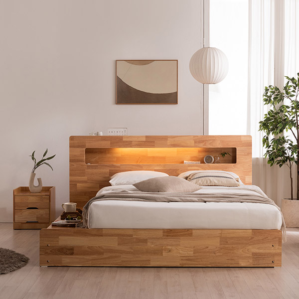 삼익가구 포텐 LED 4단 수납 원목 라지킹 침대 / 매트리스 제외 LK