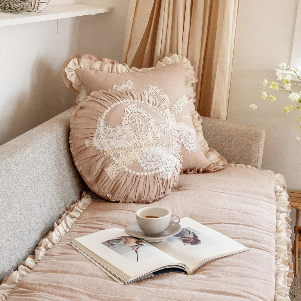 마벨로제 소피아 린넨 프릴 사계절 3인용 쇼파패드 미끄럼방지 소파매트 화이트