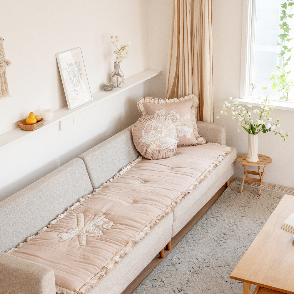 마벨로제 소피아 린넨 프릴 사계절 3인용 쇼파패드 미끄럼방지 소파매트 화이트