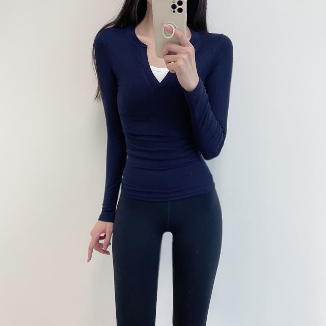 로라벨 카라 긴팔 필라테스복 요가복 상의 필라테스 커버업 티셔츠 탑 옷 여자 헬스 운동복 - 상품 이미지