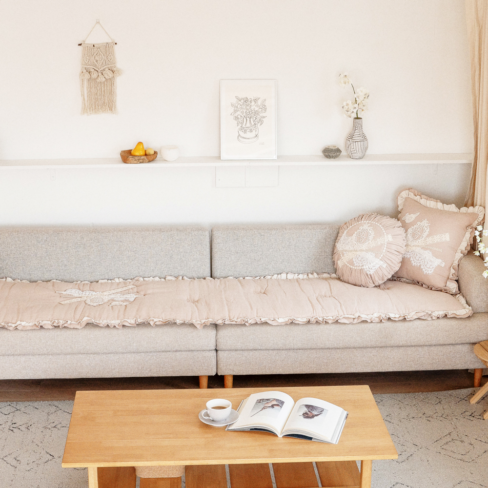 마벨로제 소피아 린넨 프릴 사계절 3인용 쇼파패드 미끄럼방지 소파매트 화이트