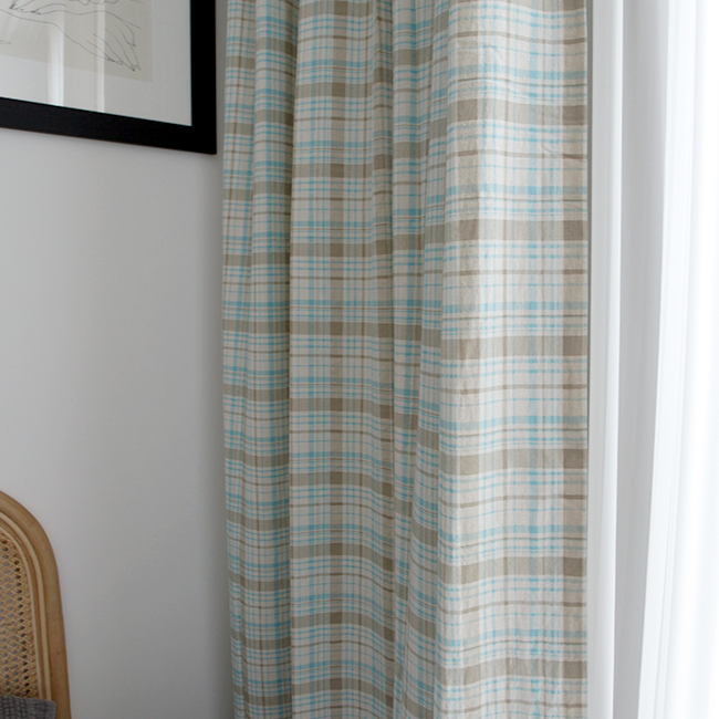 바이아미 케인 체크 아이방 브라운 커튼 핀스타일 가로130세로150