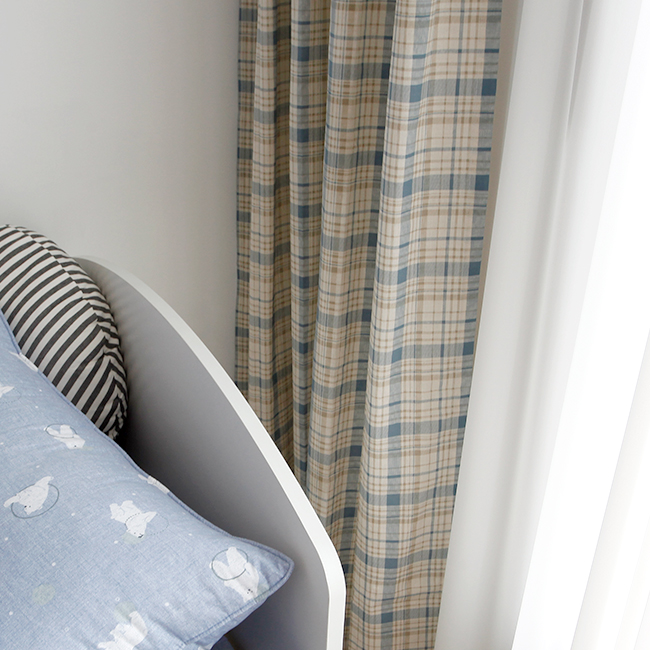 바이아미 케인 체크 블루 거실 아이방 핀스타일 맞춤 커튼