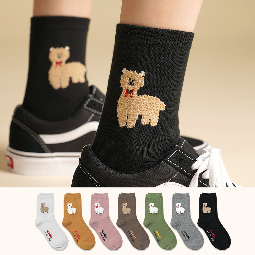 삭피엔스 여자 패션 양말 아이엠 알파카 7color - 상품 이미지