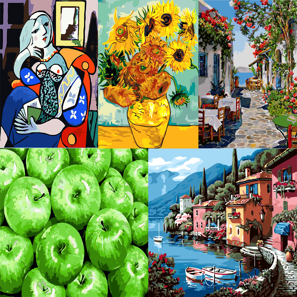 DIY 명화그리기 유화그리기 그림 색칠하기 세트 해바라기 풍경화 동물 캔버스 백드롭페인팅