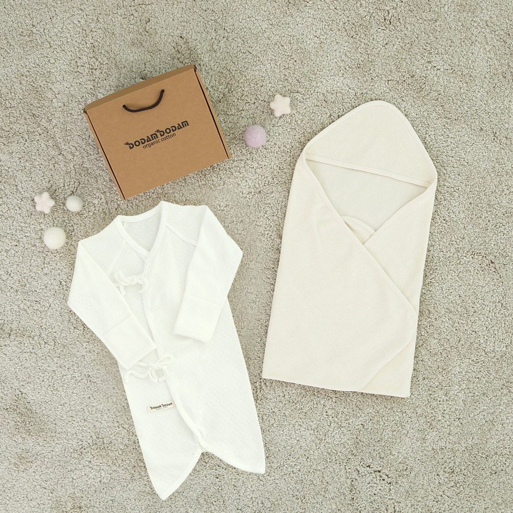 도담도담 오가닉 코튼 무형광 100% 신생아 배냇슈트+후드대형타올 (선물박스)