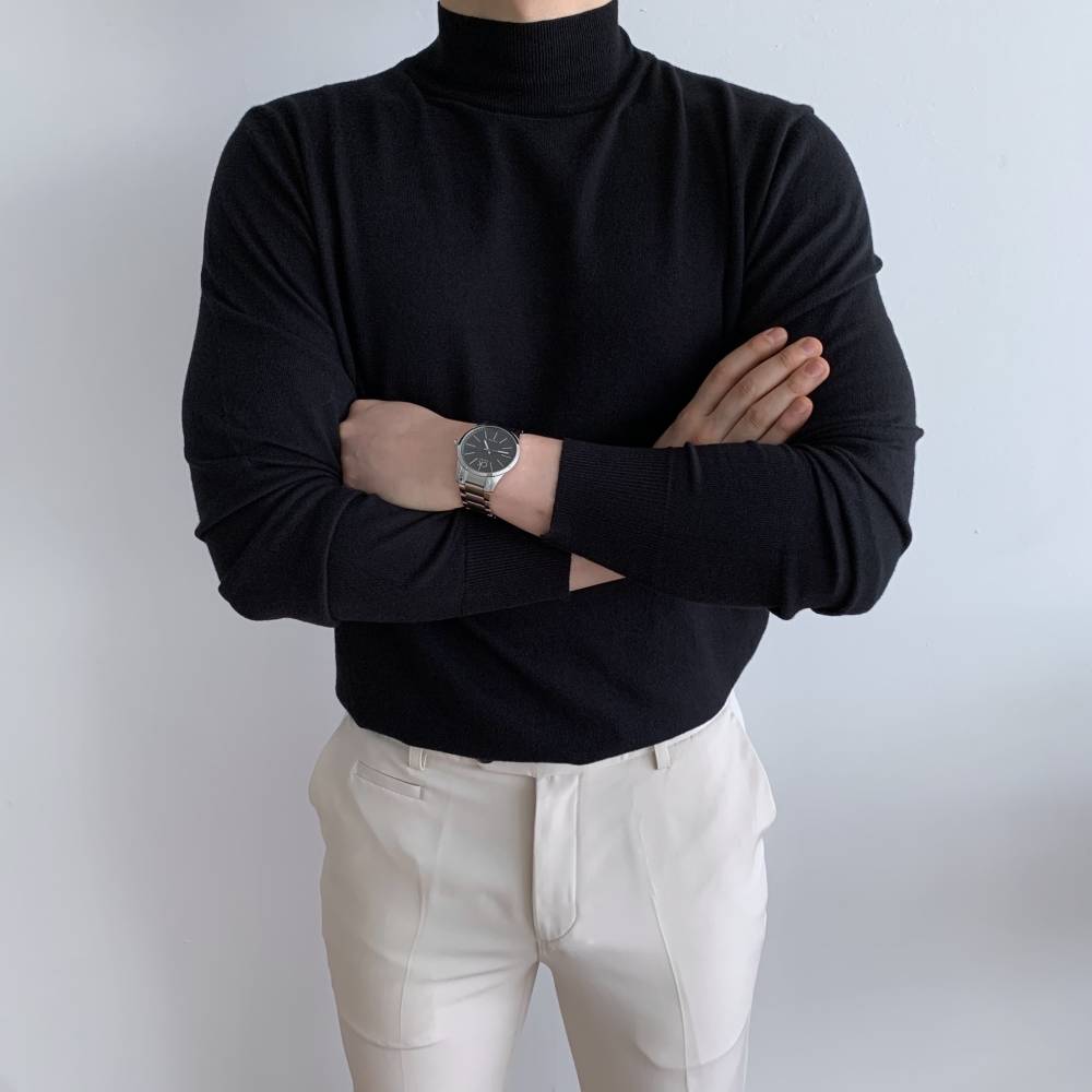 머슬핏 목폴라 반폴라 긴팔 니트 남자 하프넥 이미지 2