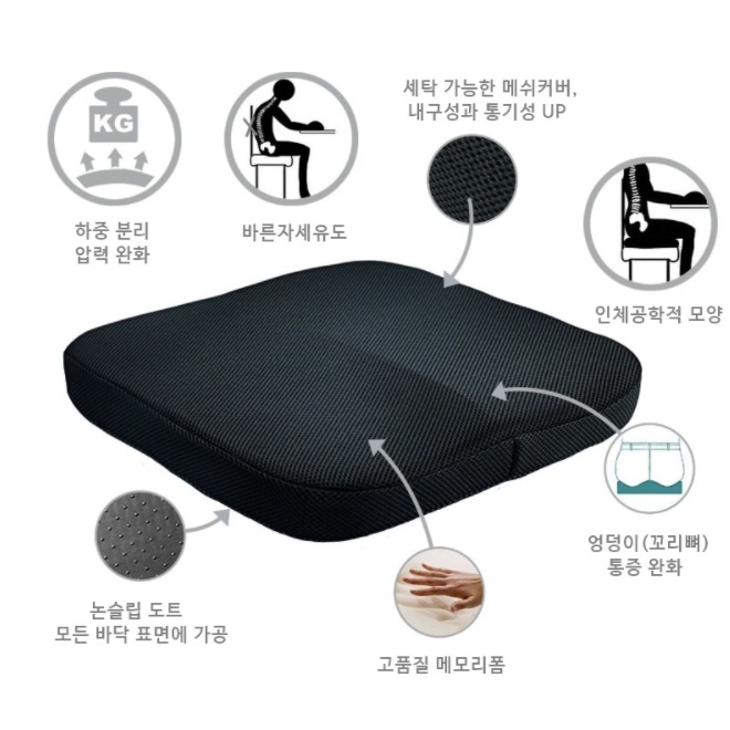 높은방석 두툼한 운전방석 자동차 키 높이 방석 - 상세 이미지 4