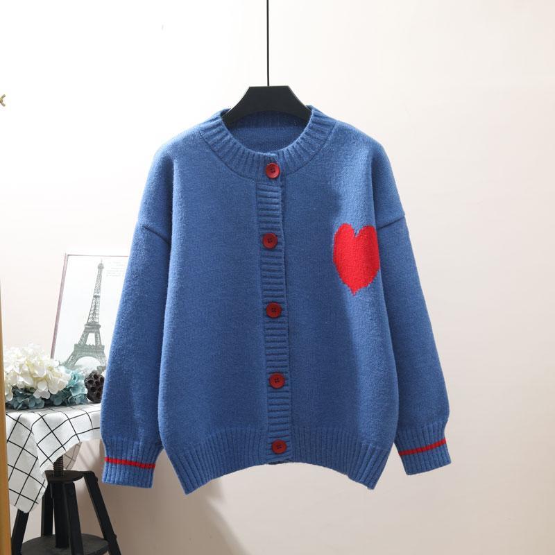 [여자여자몰] 빨강 단추 큐트 하트 자수 니트 데일리 가디건 - 상세 이미지 5