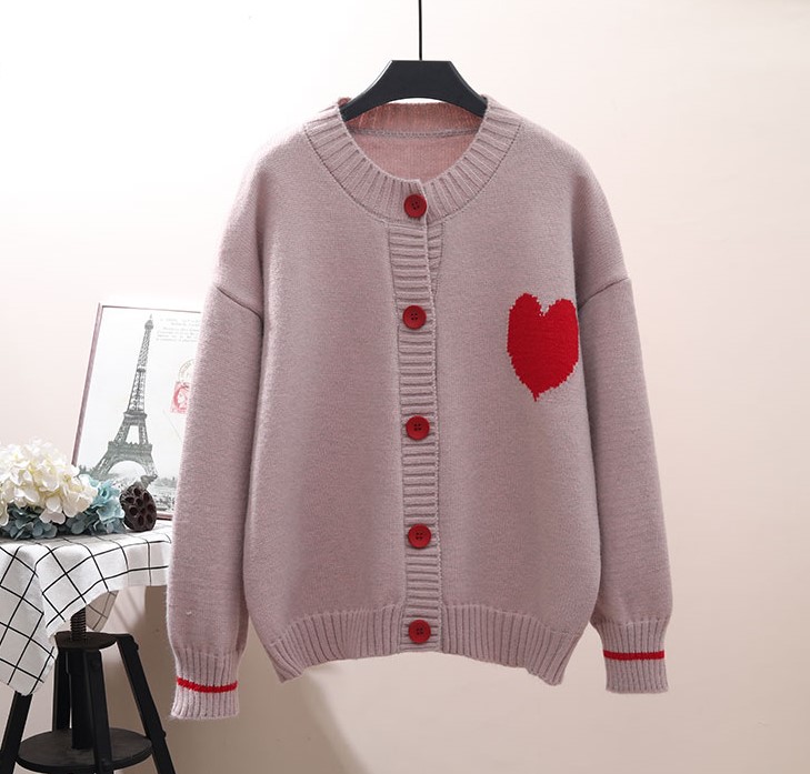 [여자여자몰] 빨강 단추 큐트 하트 자수 니트 데일리 가디건 - 상세 이미지 4