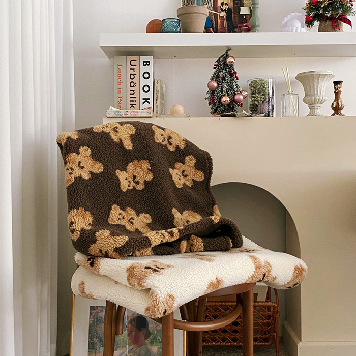 로즈소녀하우스 포근한 아기곰 2중 양면 극세사 뽀글이 휴대용 곰돌이 무릎담요