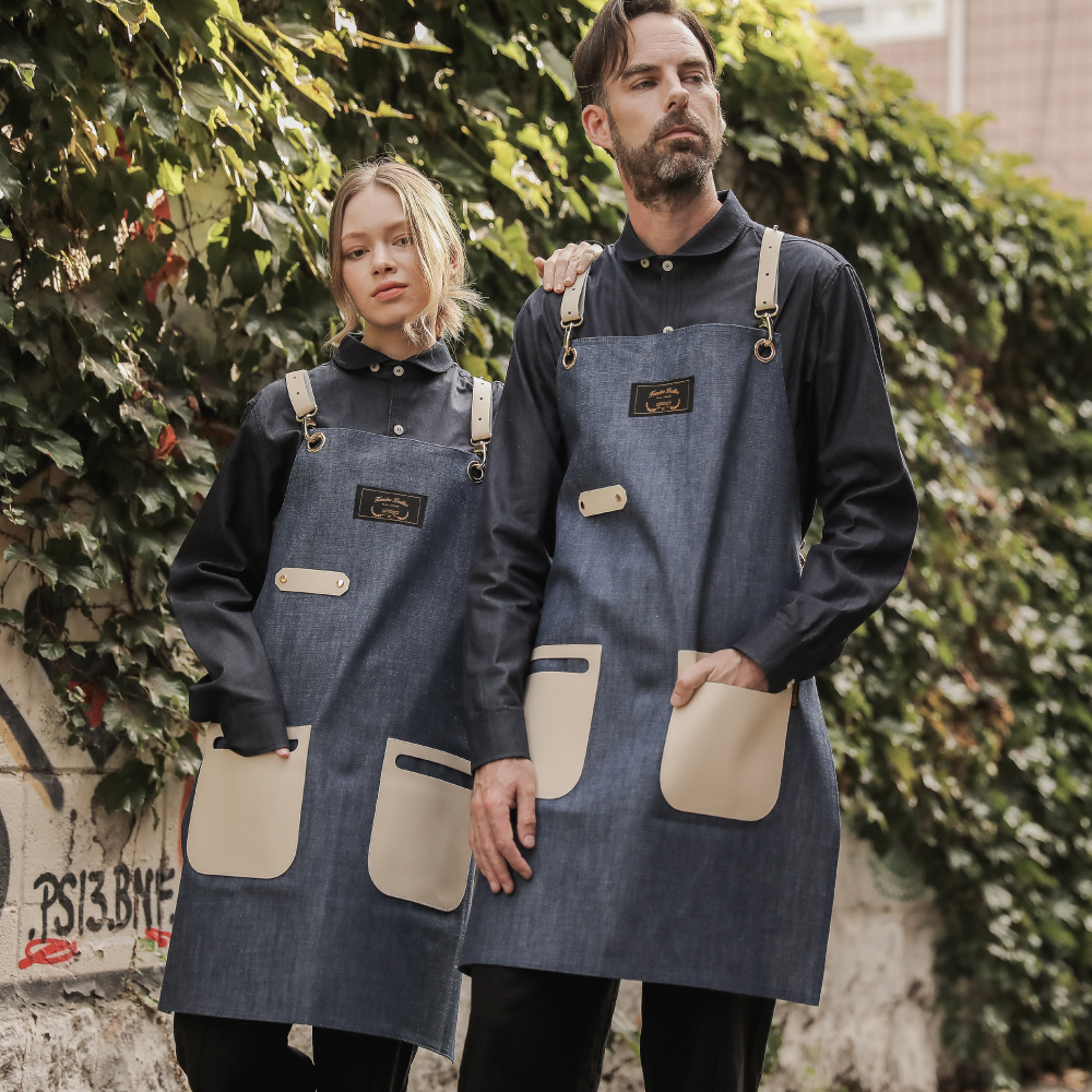 칸데오레더 슈패너 라이트진 화이트 공방 미용실 카페 미용사 바리스타 앞치마