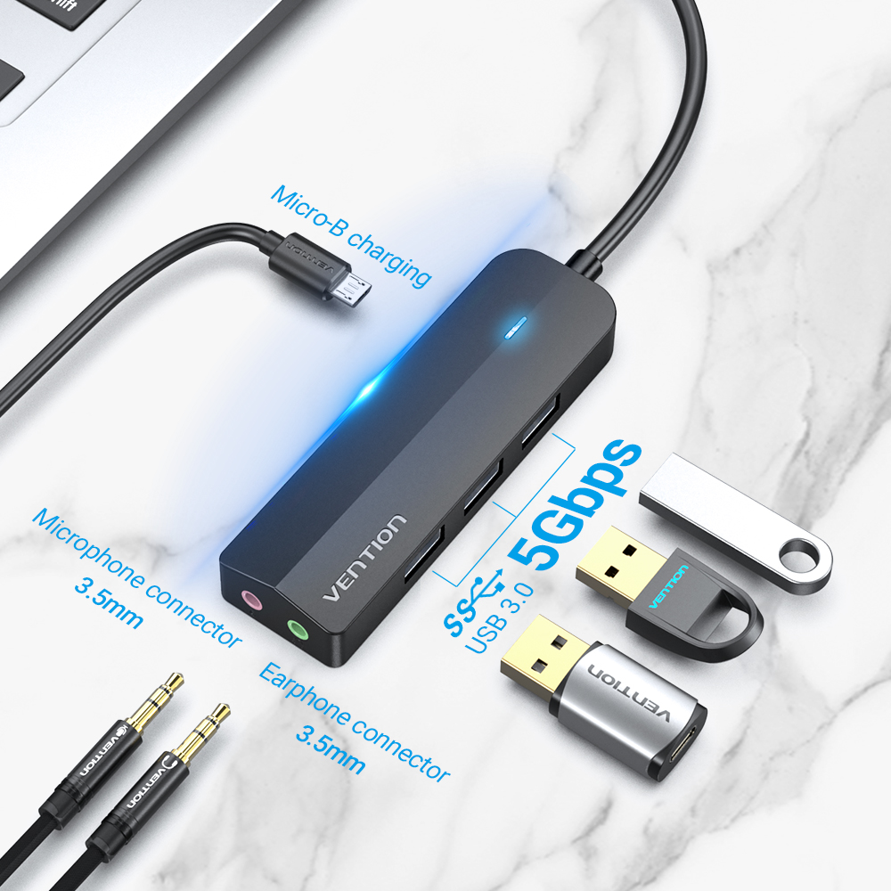 벤션 USB 사운드카드 USB3.0 멀티허브 0.15m, CHIBB - 상세 이미지 3
