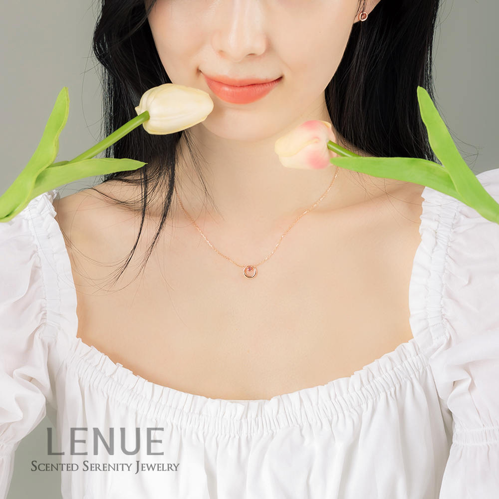 레뉴 10월 탄생석 핑크투어멀린 라운드 원석 목걸이 / 14K 골드 3mm 천연석 생일선물 이미지 8