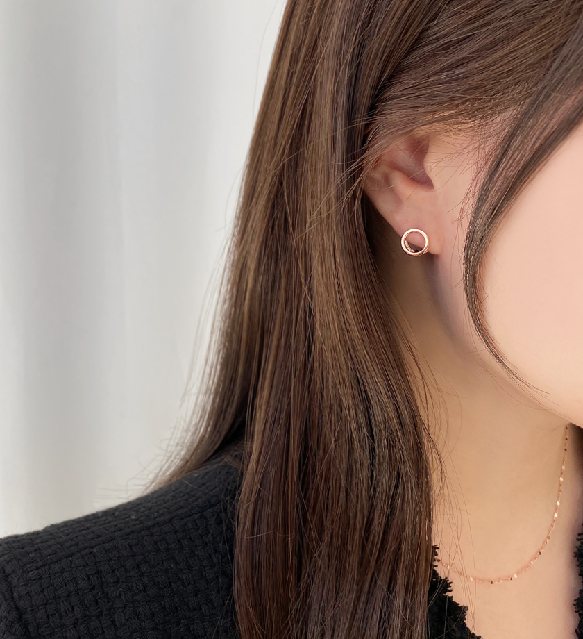 (무배/실버925) 미니멀 더블 라운드 원터치 귀걸이 - 상세 이미지 2