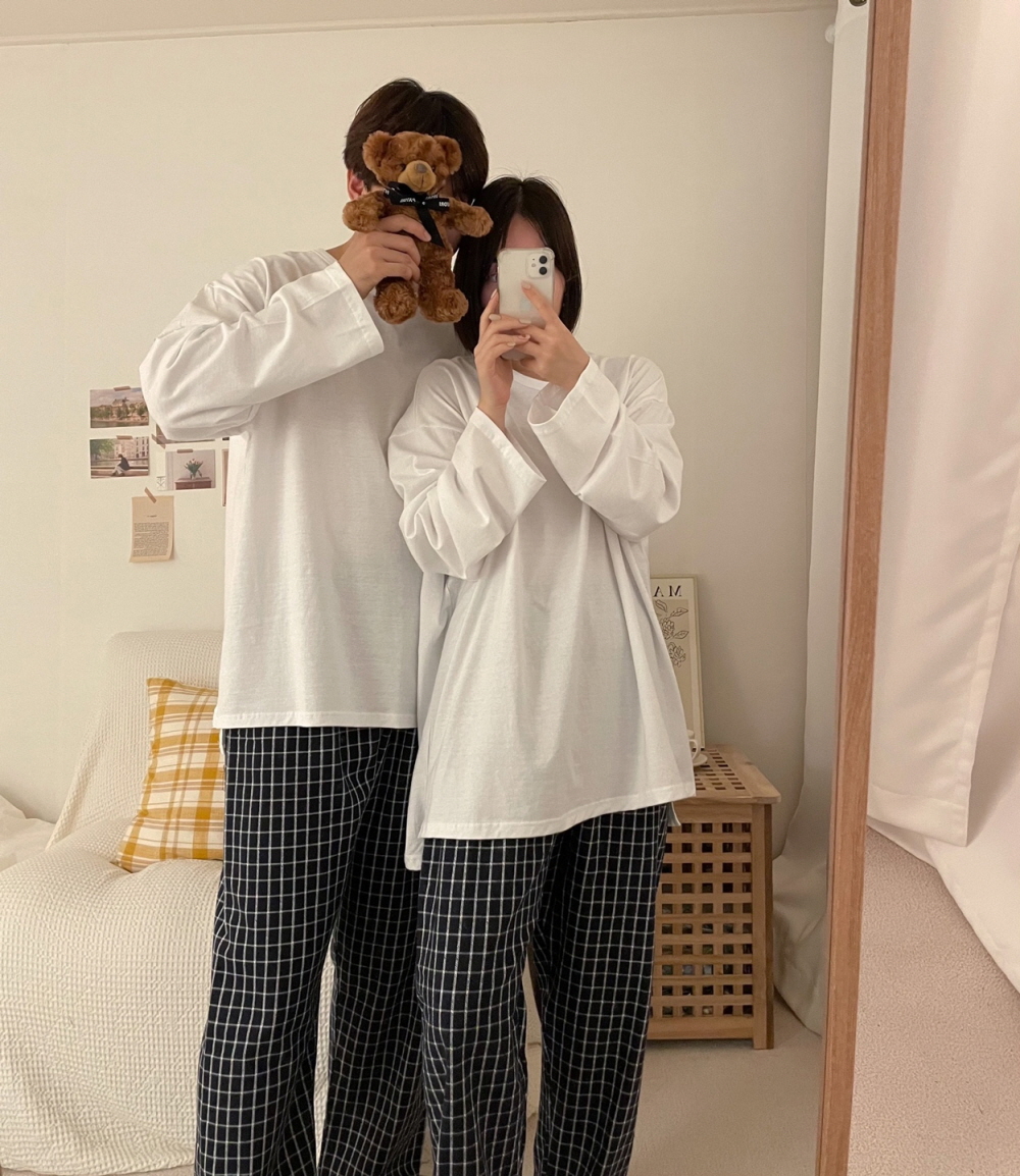 폴링 커플 잠옷바지 피치기모 빅사이즈 수면 겨울 패밀리 파자마 - 상세 이미지 3