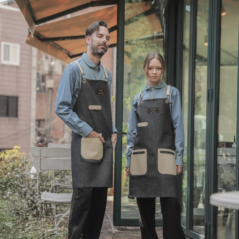 칸데오레더 슈패너 다크진 화이트 공방 미용실 카페 미용사 바리스타 앞치마