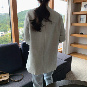 오버 노카라 루즈핏 골드버튼 긴팔 하프 케쥬얼 빈티지 트위드 재킷 자켓(... 착용 후기 | 사이즈/핏 총정리 - 상품 이미지 3