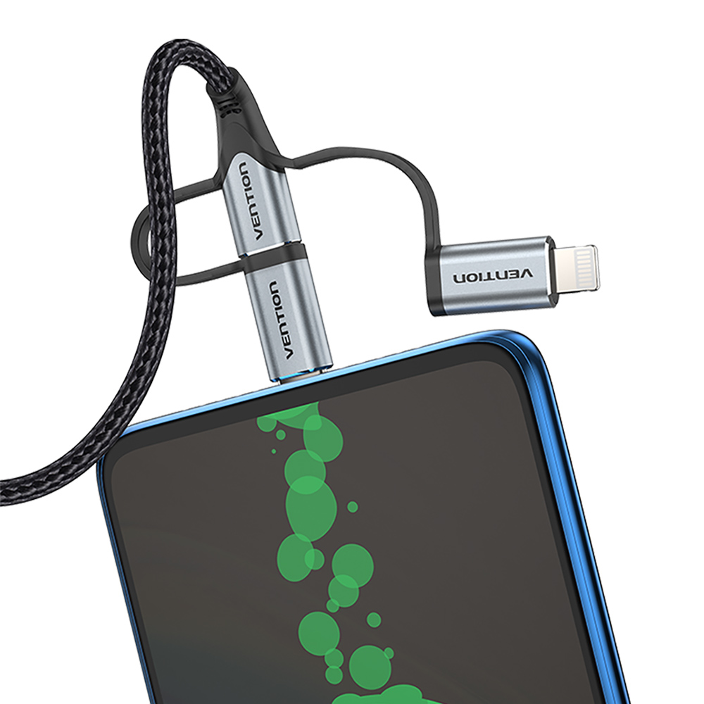 벤션 MFi 3in1 5핀 C타입 8핀 라이트닝 고속충전케이블 CQJ 1m, 1개 - 상세 이미지 2