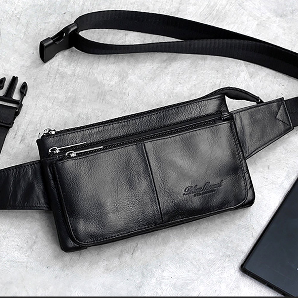 천연 소가죽 남자 힙색 벨트백 허리 지갑 파우치 웨이스트백 폰백 핸드폰 가죽 전대 가방 - 상세 이미지 2