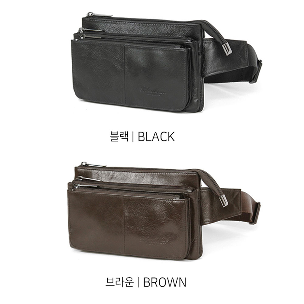 천연 소가죽 남자 힙색 벨트백 허리 지갑 파우치 웨이스트백 폰백 핸드폰 가죽 전대 가방 - 상세 이미지 4