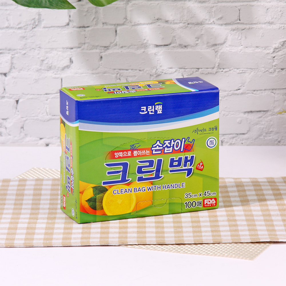 크린랩 양쪽으로 뽑아쓰는 손잡이 크린백 비닐백 비닐봉투 35cm x45cm 100매 - 상세 이미지 2