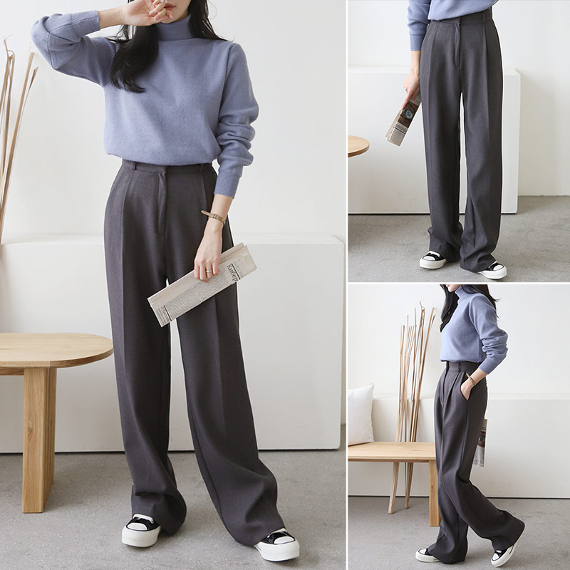 하이웨스트 여성 기모 슬랙스 세미 여자와이드팬츠 핀턱슬랙스 겨울 우먼기모바지 통바지 정장