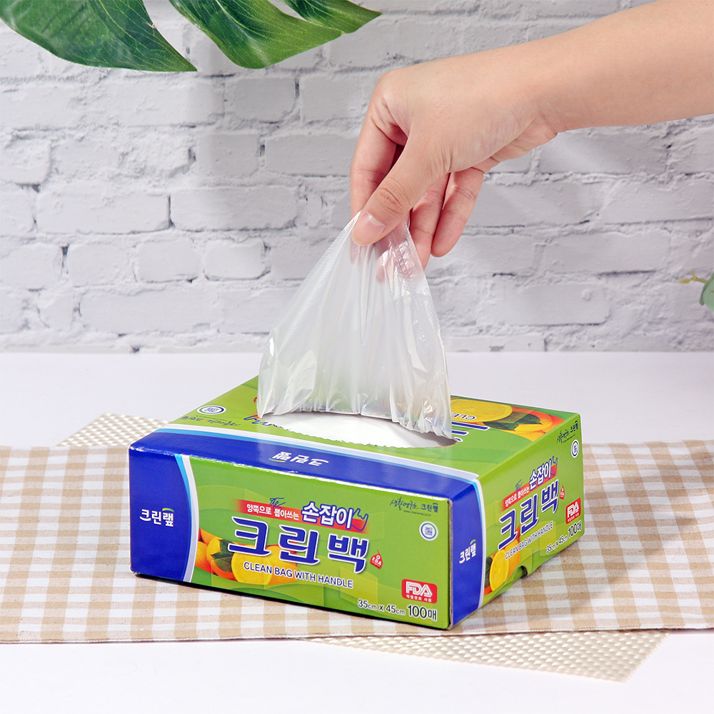 크린랩 양쪽으로 뽑아쓰는 손잡이 크린백 비닐백 비닐봉투 35cm x45cm 100매 - 상세 이미지 3